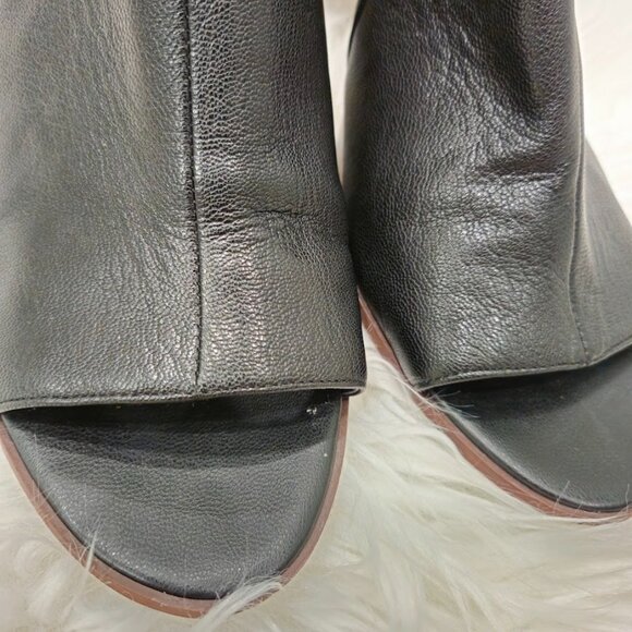 Franco Sarto Harlet Genuine Leather Black Cut Out Peep Toe Heels Boots Sandals - Picture 5 of 9